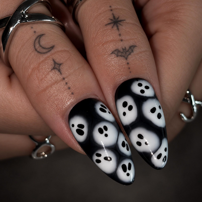Halloween Press On Nails | Ghost Spider Web Nails | Red Black Gothic Cross | Spooky 3D Nail Art | OB680UC