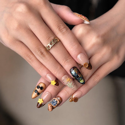 Handmade Autumn Press On Nails with 3D Charms , Cozy Fall Floral Nail Art, OB1400WC