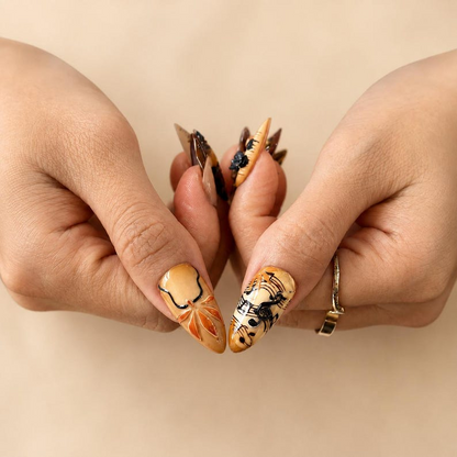 Handmade Autumn Press On Nails with 3D Charms , Cozy Fall Floral Nail Art, OB1400WC