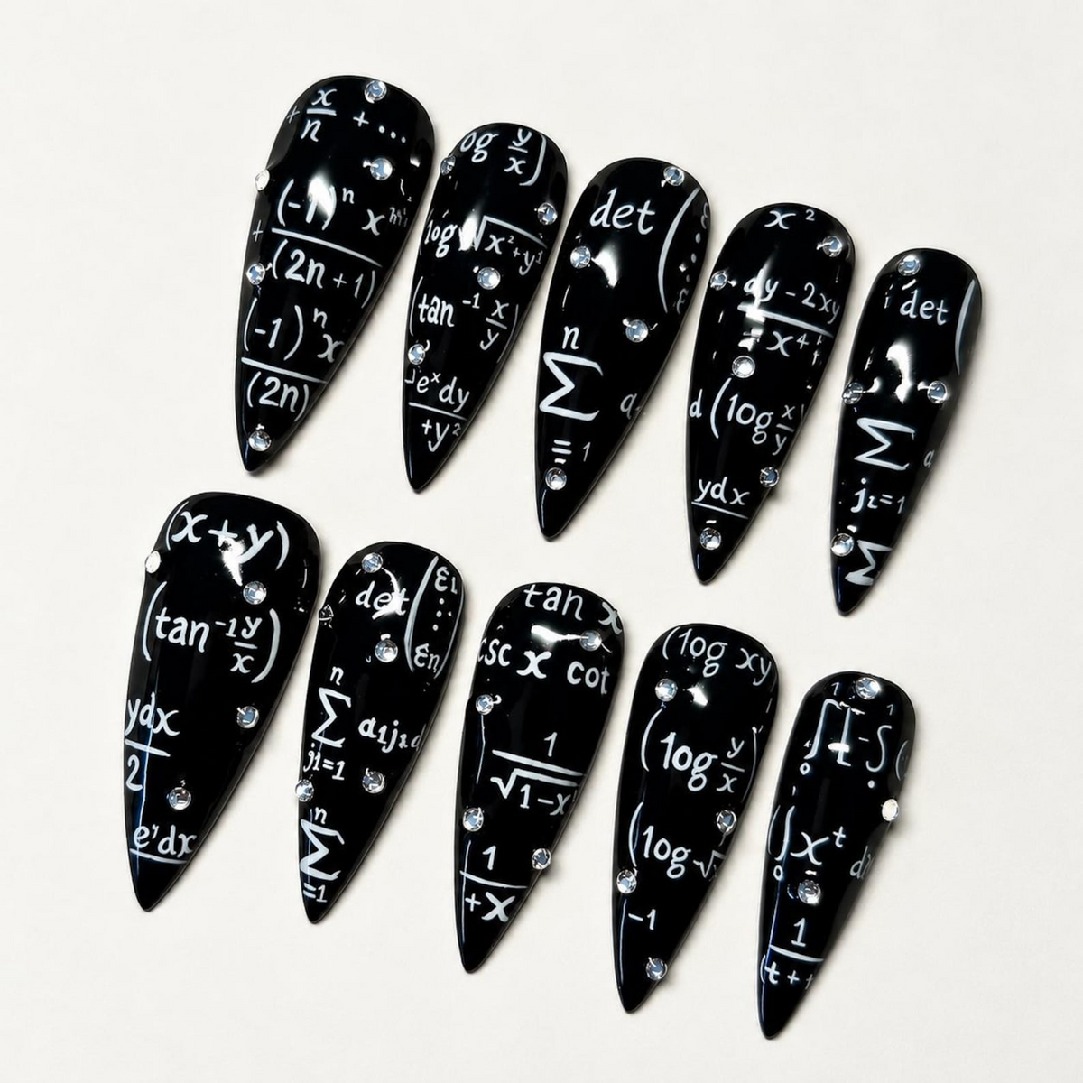Handmade Teacherween Press On Nails, School Inspired Black Stiletto Nails, Math Formula Art, Educator Gift, Handmade Nails | OB708XC