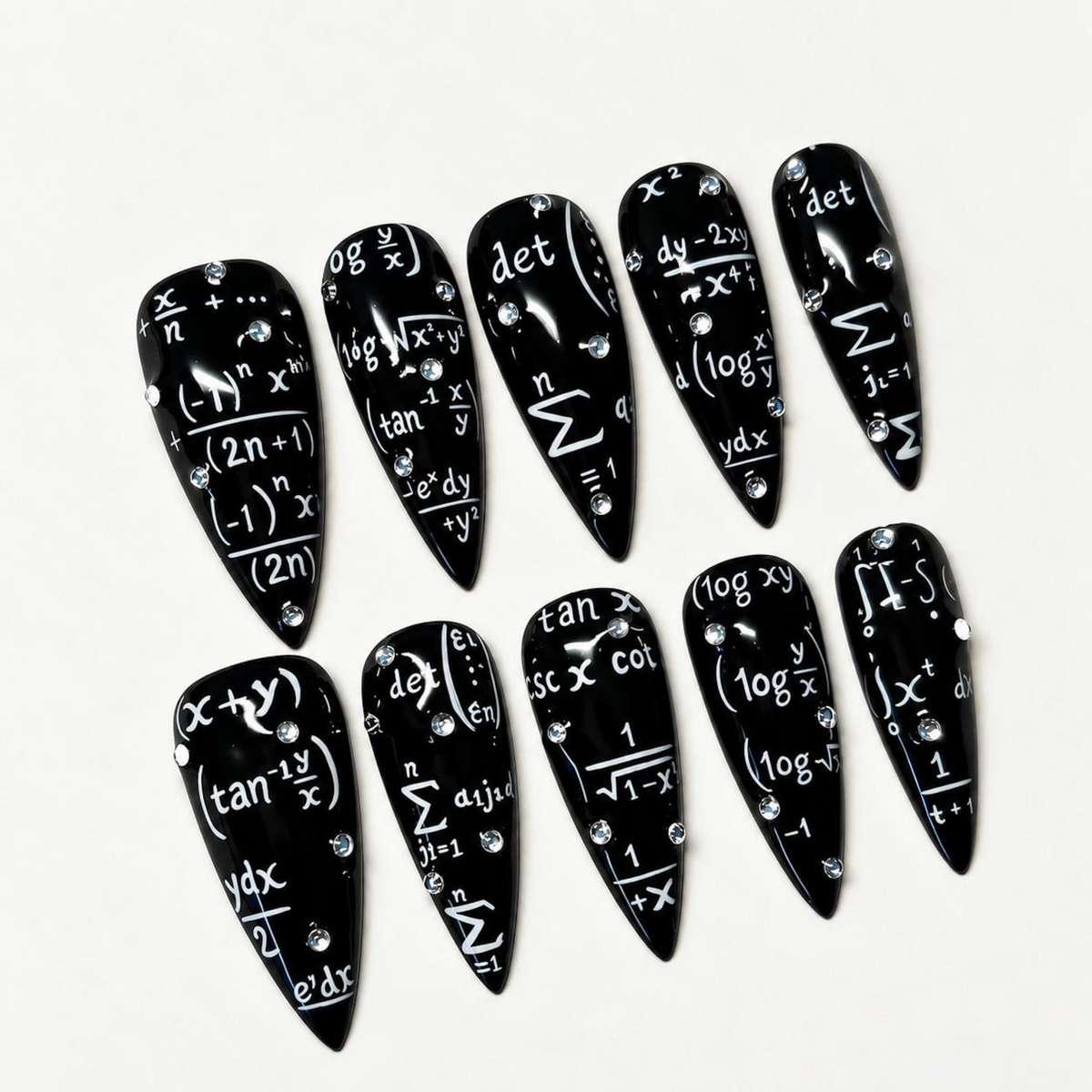 Handmade Teacherween Press On Nails, School Inspired Black Stiletto Nails, Math Formula Art, Educator Gift, Handmade Nails | OB708XC