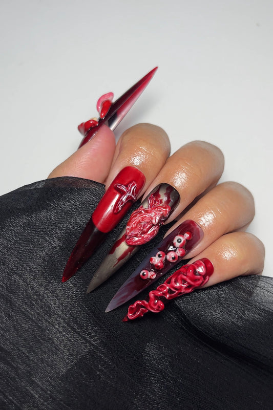 Halloween Gore Press On Nails | Bloody 3D Nail Art | Horror Anatomical Heart Nails | Creepy Eyeball Nails | Gothic Fake Nails |