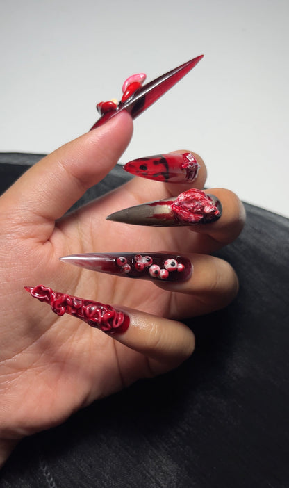 Halloween Gore Press On Nails | Bloody 3D Nail Art | Horror Anatomical Heart Nails | Creepy Eyeball Nails | Gothic Fake Nails |