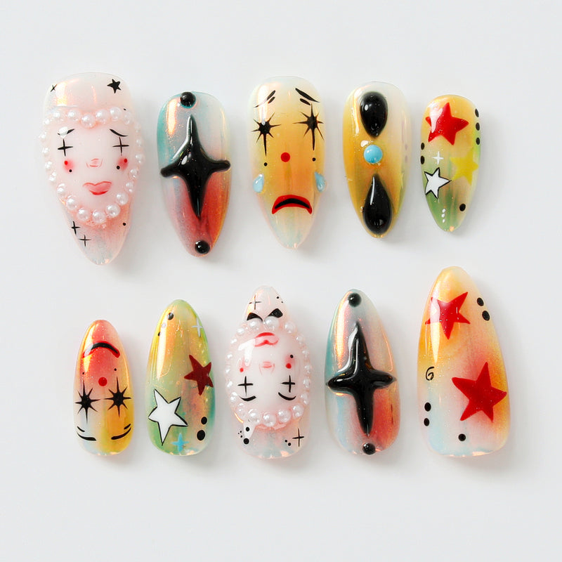 Artistic Clown-Themed by Dory's Picks | Bold and Vibrant Carnival-Inspired Design | Unique and Artistic Nail Design| Lim