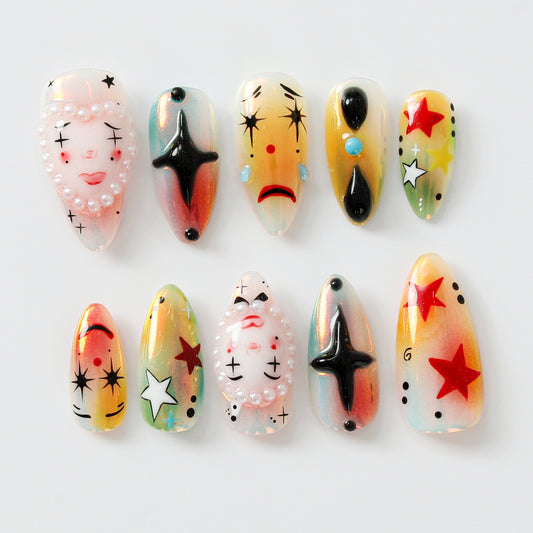 Artistic Clown-Themed Press On Nails | Bold and Vibrant Carnival-Inspired Design | Unique and Artistic Nail Design| Limited Edition|JB578HK