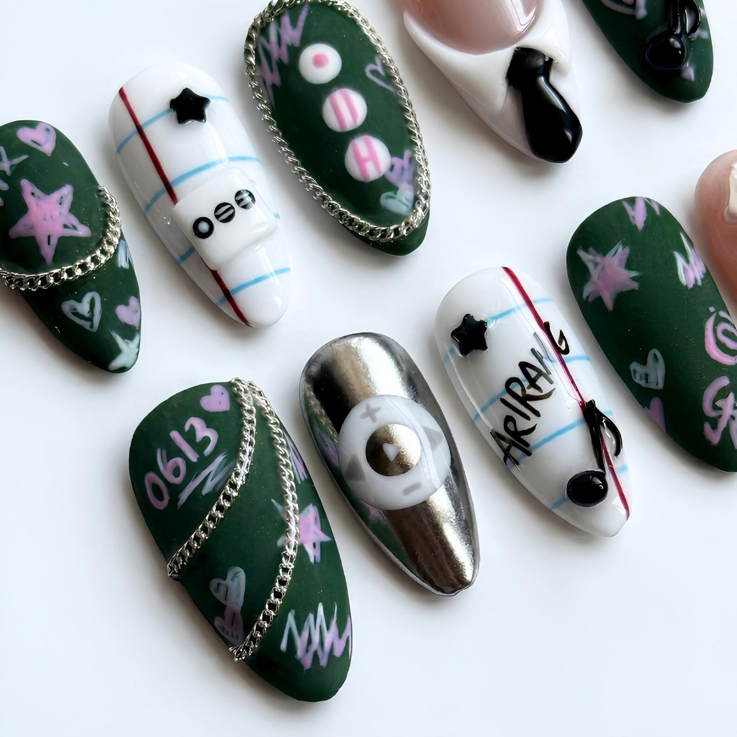 Kpop Concert Press On Nails, Idol Inspired Nail Art, Green Fandom Nails, Handmade Gel Statement Manicure, OB460UC