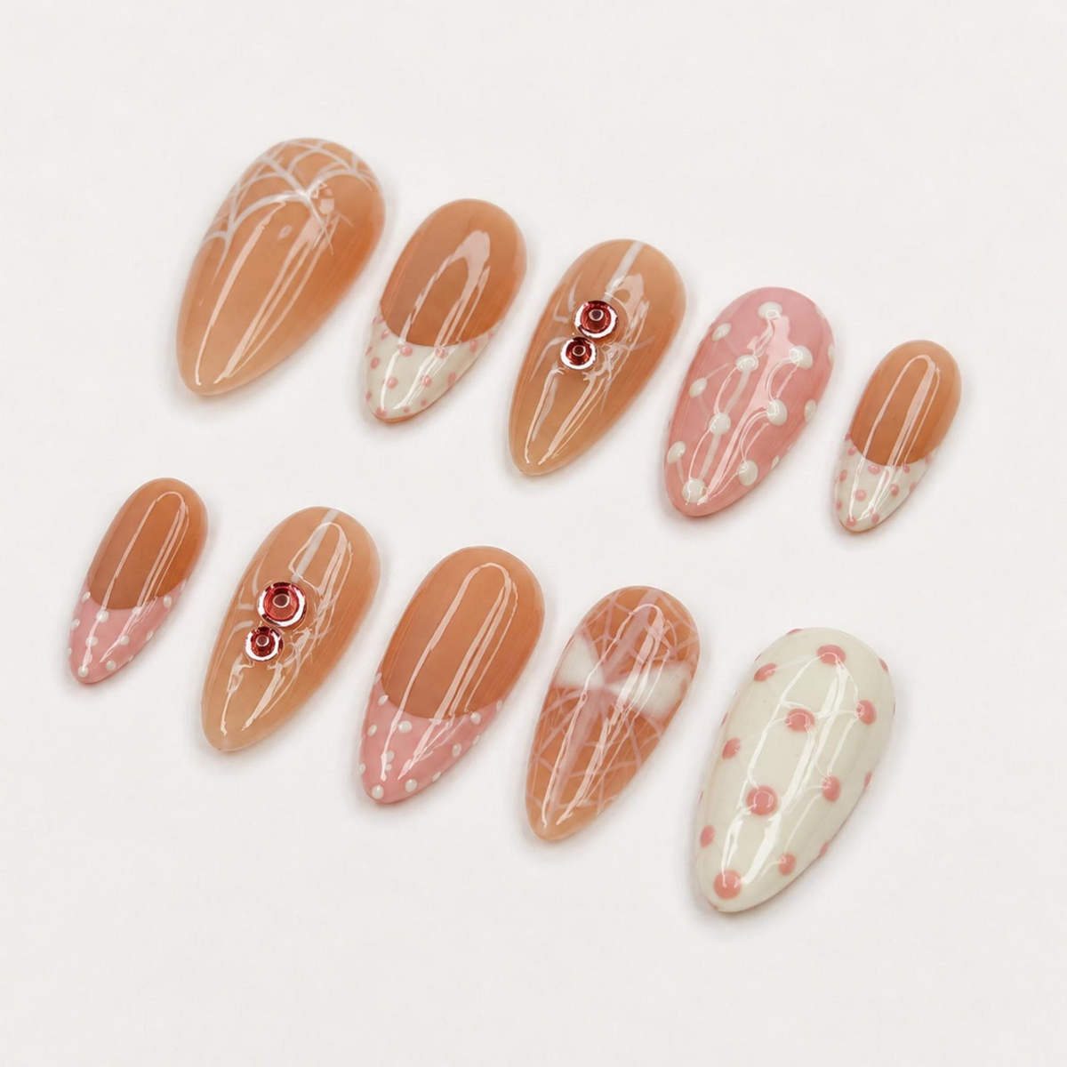 Pink Gothic Press On Nails with Spider Art , Long Almond Handmade Nails , Halloween, Coquette, Gothic, Holiday Press on nail set | OB474WC