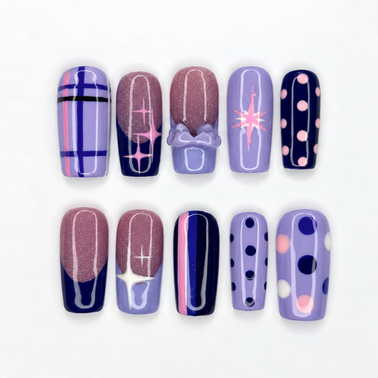 Pony Inspired Press On Nails, Purple Pastel Nails, Cute Magical Star Nail Art, Y2K Handmade Press Ons | OB665WI
