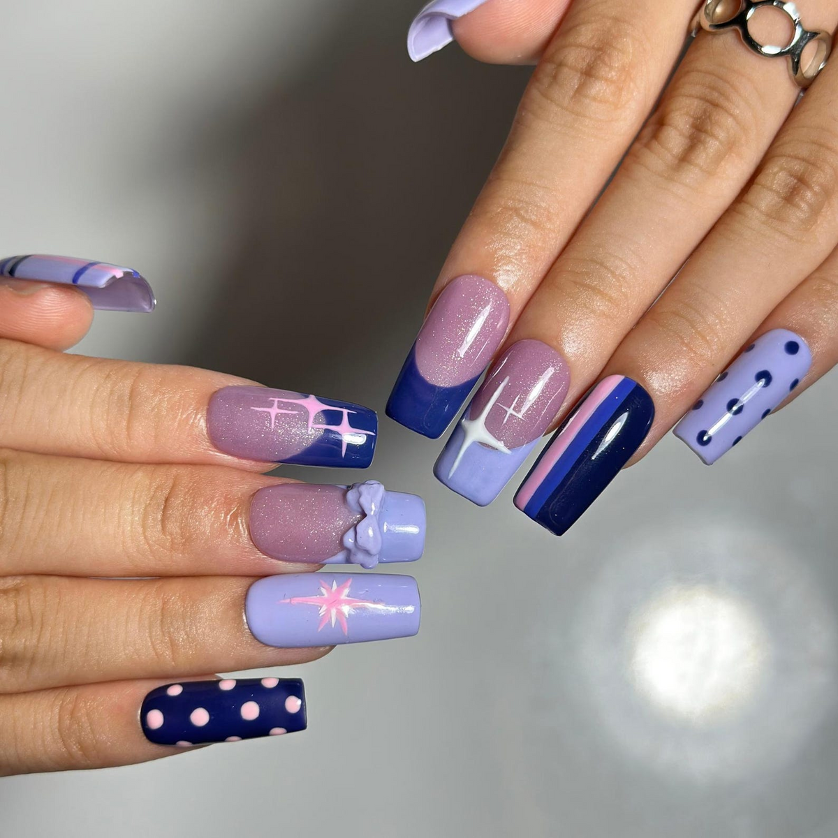 Pony Inspired Press On Nails, Purple Pastel Nails, Cute Magical Star Nail Art, Y2K Handmade Press Ons | OB665WI