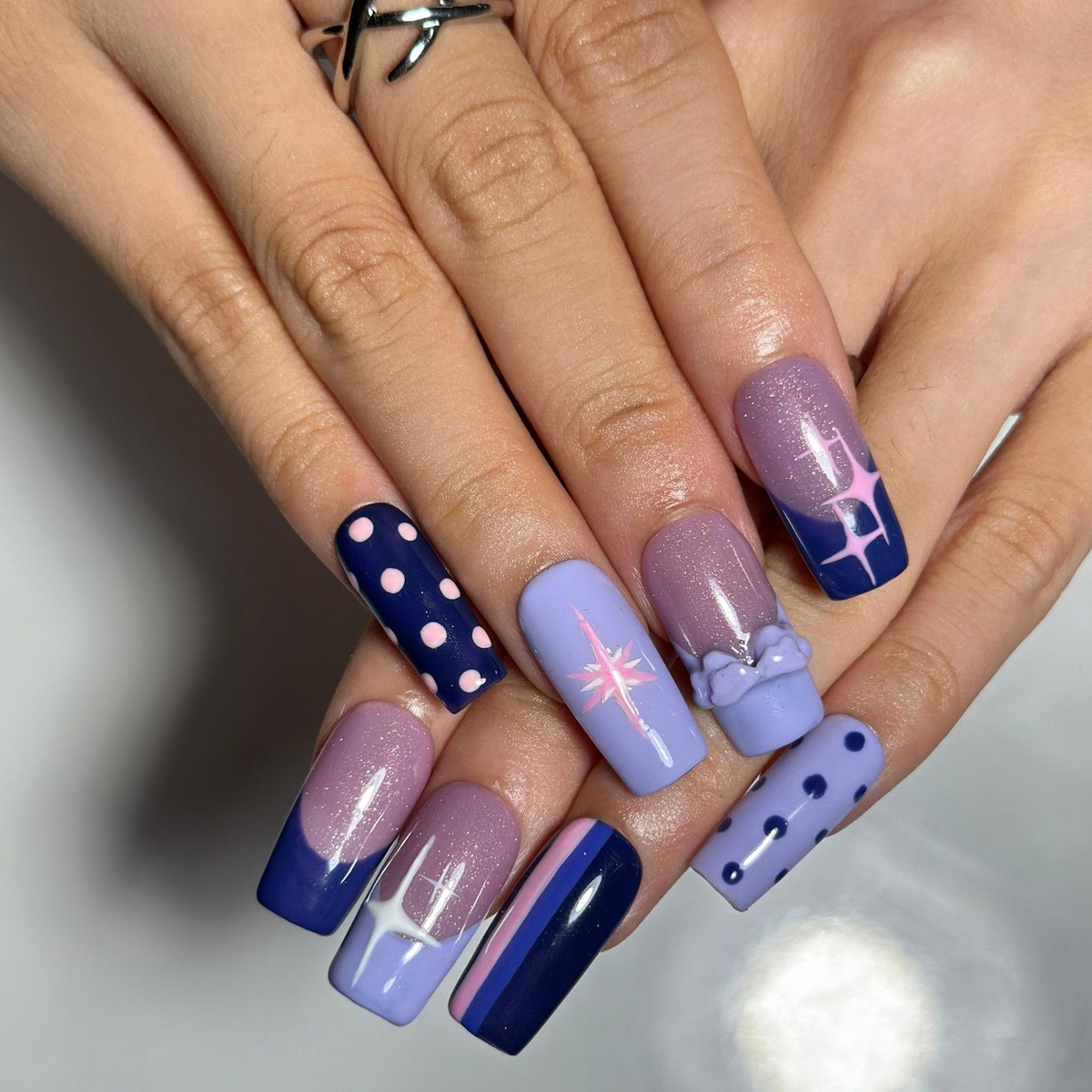 Pony Inspired Press On Nails, Purple Pastel Nails, Cute Magical Star Nail Art, Y2K Handmade Press Ons | OB665WI