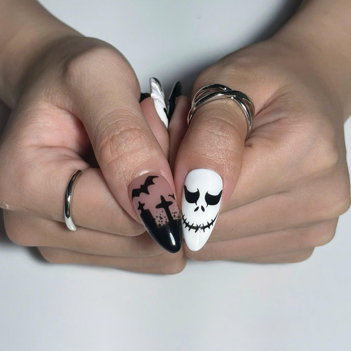 Spooky Halloween Press On Nails with Ghost | Pumpkin Spider Web and Bat Nail Art | Handmade Nails| OB524UC