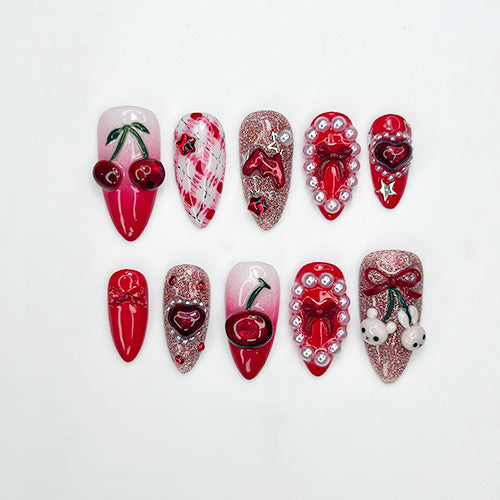 Combo Chrome Heart Desire Press On Nails 3D Pink Chrome Heart Nail Art Handmade Valentine Nail Set DB18L