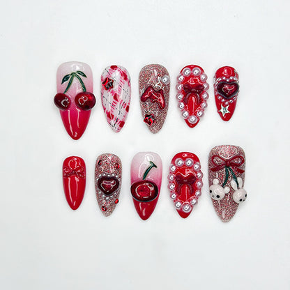 Combo Chrome Heart Desire Press On Nails 3D Pink Chrome Heart Nail Art Handmade Valentine Nail Set DB18L