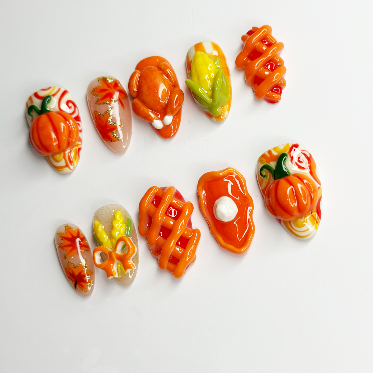 Thanksgiving Fall Press On Nails, 3D Pumpkin Turkey Nails, Autumn Corn Nail Art, Cute Handmade Nails, Thanksgiving Gift for Her OB685LT