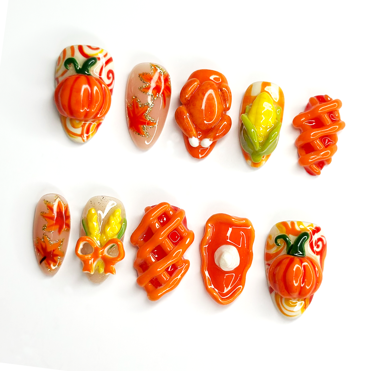 Thanksgiving Fall Press On Nails, 3D Pumpkin Turkey Nails, Autumn Corn Nail Art, Cute Handmade Nails, Thanksgiving Gift for Her OB685LT