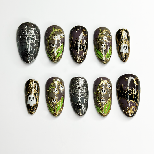 Halloween Ghost Press On Nails, Spider Web Nails, Spooky Gothic Nails, 3D Handmade Fake Nails, Witchy Halloween Gift OB683LT