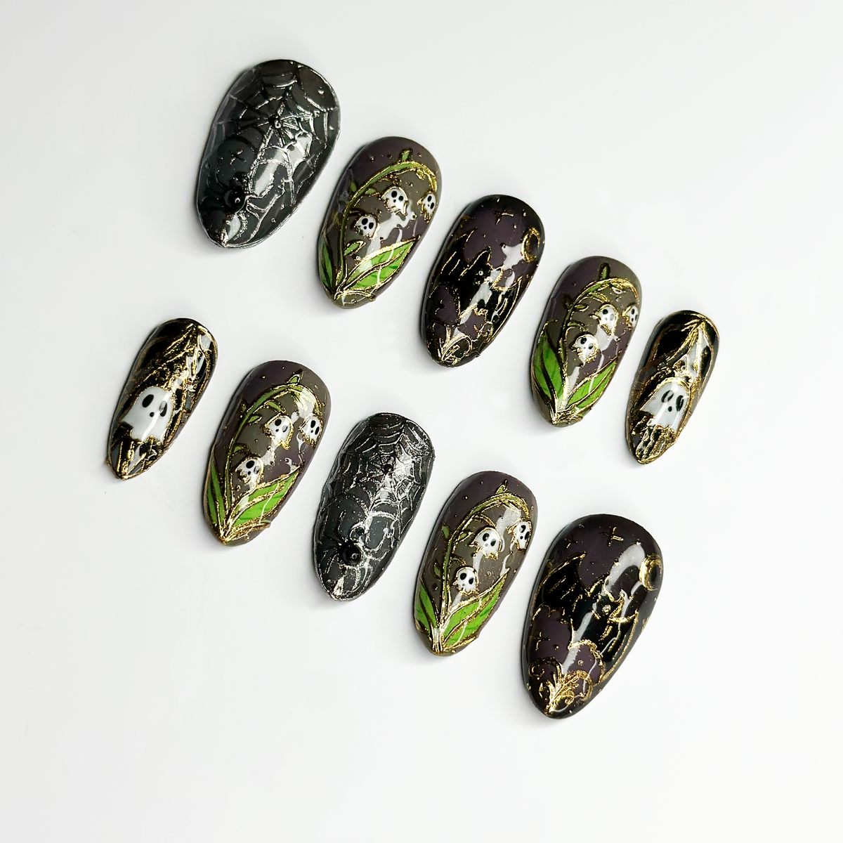 Halloween Ghost Press On Nails, Spider Web Nails, Spooky Gothic Nails, 3D Handmade Fake Nails, Witchy Halloween Gift OB683LT