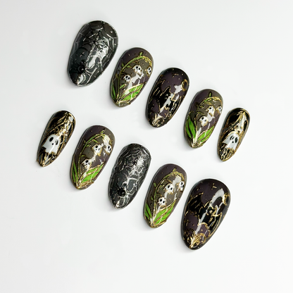 Halloween Ghost Press On Nails, Spider Web Nails, Spooky Gothic Nails, 3D Handmade Fake Nails, Witchy Halloween Gift OB683LT