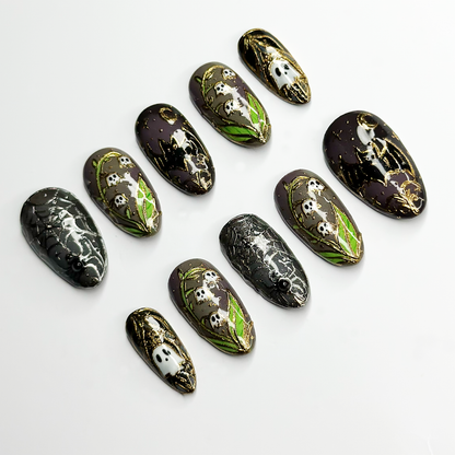 Halloween Ghost Press On Nails, Spider Web Nails, Spooky Gothic Nails, 3D Handmade Fake Nails, Witchy Halloween Gift OB683LT