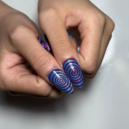 Wonderland Press On Nails with Purple Cat Art , Playing Card & Clock Nails , Whimsical Fantasy Nail Set| OB538WA