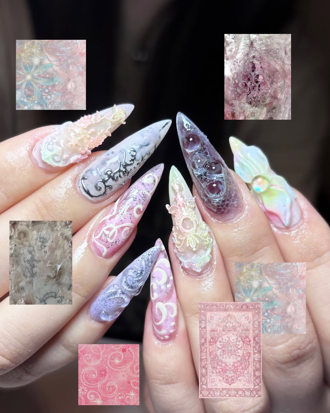 By zaddybigclaws | 3D Pastel Aura Press On Nails | Rococo Inspired Hand-Painted Nails | Magical Girl Aesthetic Custom Nail Art | OA01LZ