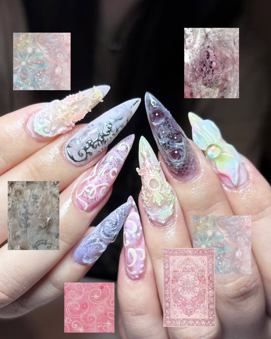 By zaddybigclaws | 3D Pastel Aura Press On Nails | Rococo Inspired Hand-Painted Nails | Magical Girl Aesthetic Custom Nail Art | DZ01L