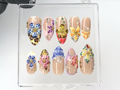 Tropical Bloom Press On Nails | Vibrant Orchid Fake Nails | Exotic Flower Acrylic Nails | Colorful Blossom Nail Art | Colorful | HD490Y