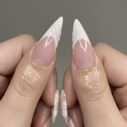 Nail Tabs for Press On Nails – Pink White Floral 3D Flower Long Stiletto Press On Nails