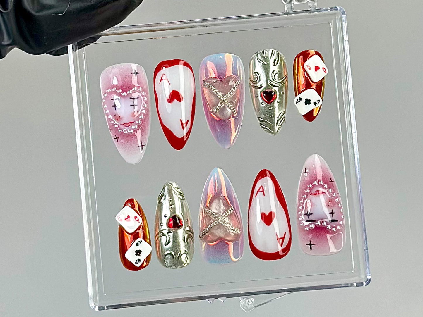 Creepy Clown Press On Nails | Old School Circus Press Ons |Aesthetic Poker Fake Nails |Gothic Poker Nail Art |Gambling Themed Nails |HB756YK