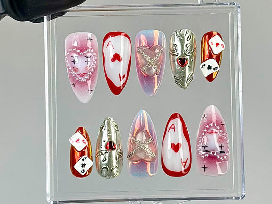 Creepy Clown Press On Nails | Old School Circus Press Ons |Aesthetic Poker Fake Nails |Gothic Poker Nail Art |Gambling Themed Nails |HB756YK