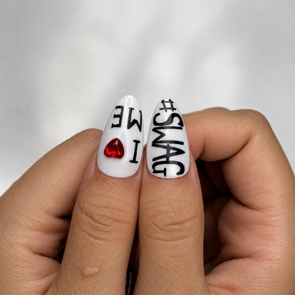 Y2K Graphic Press On Nails | Cherry Cross Letter Nail Set | Edgy Black White Statement Nails | Street Style Handmade Set | OC447J
