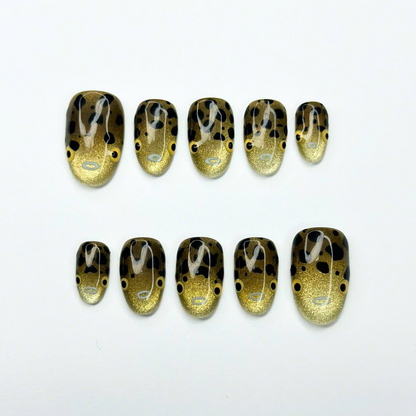 Pufferfish Press On Nails | Cute Ocean Nail Set | Gold Cat Eye Sea Life Nails | Japanese Kawaii Handmade Gel Press On Nails | OC449UC