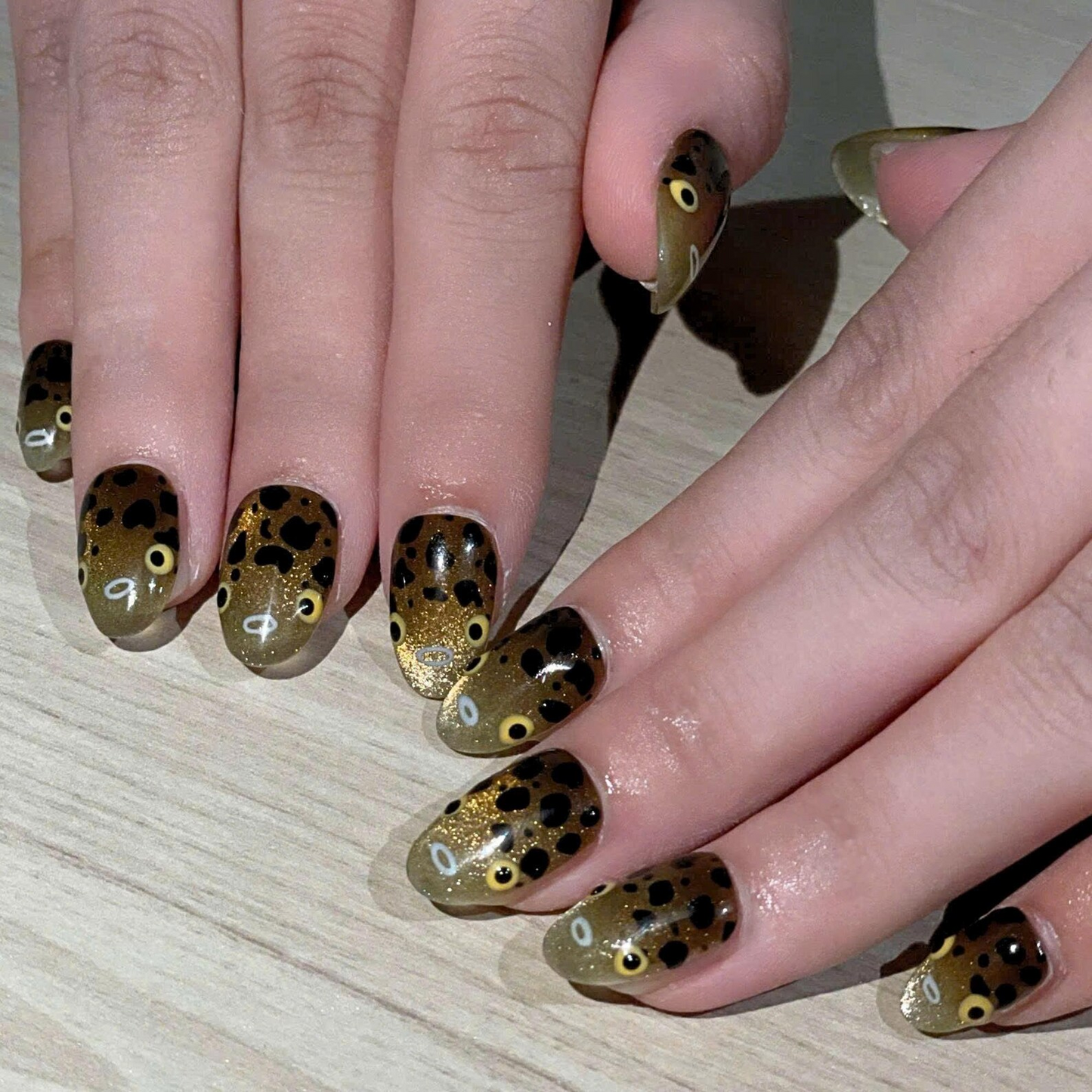 Pufferfish Press On Nails | Cute Ocean Nail Set | Gold Cat Eye Sea Life Nails | Japanese Kawaii Handmade Gel Press On Nails | OC449UC