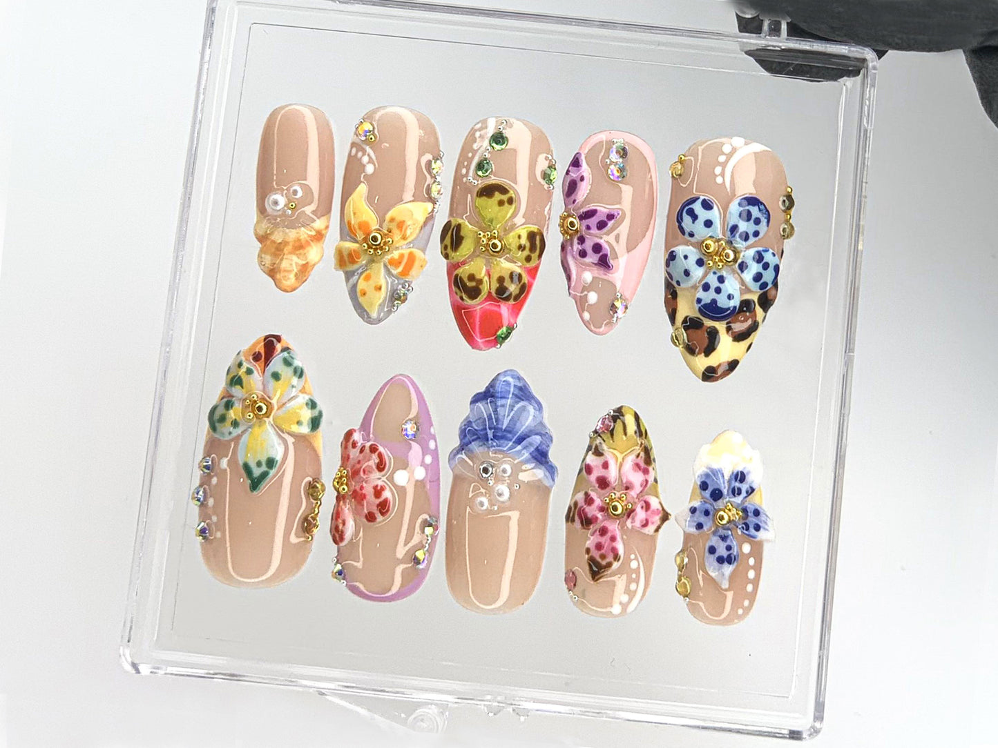 Tropical Bloom Press On Nails | Vibrant Orchid Fake Nails | Exotic Flower Acrylic Nails | Colorful Blossom Nail Art | Colorful | HD490Y