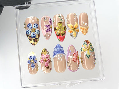 Tropical Bloom Press On Nails | Vibrant Orchid Fake Nails | Exotic Flower Acrylic Nails | Colorful Blossom Nail Art | Colorful | HD490Y