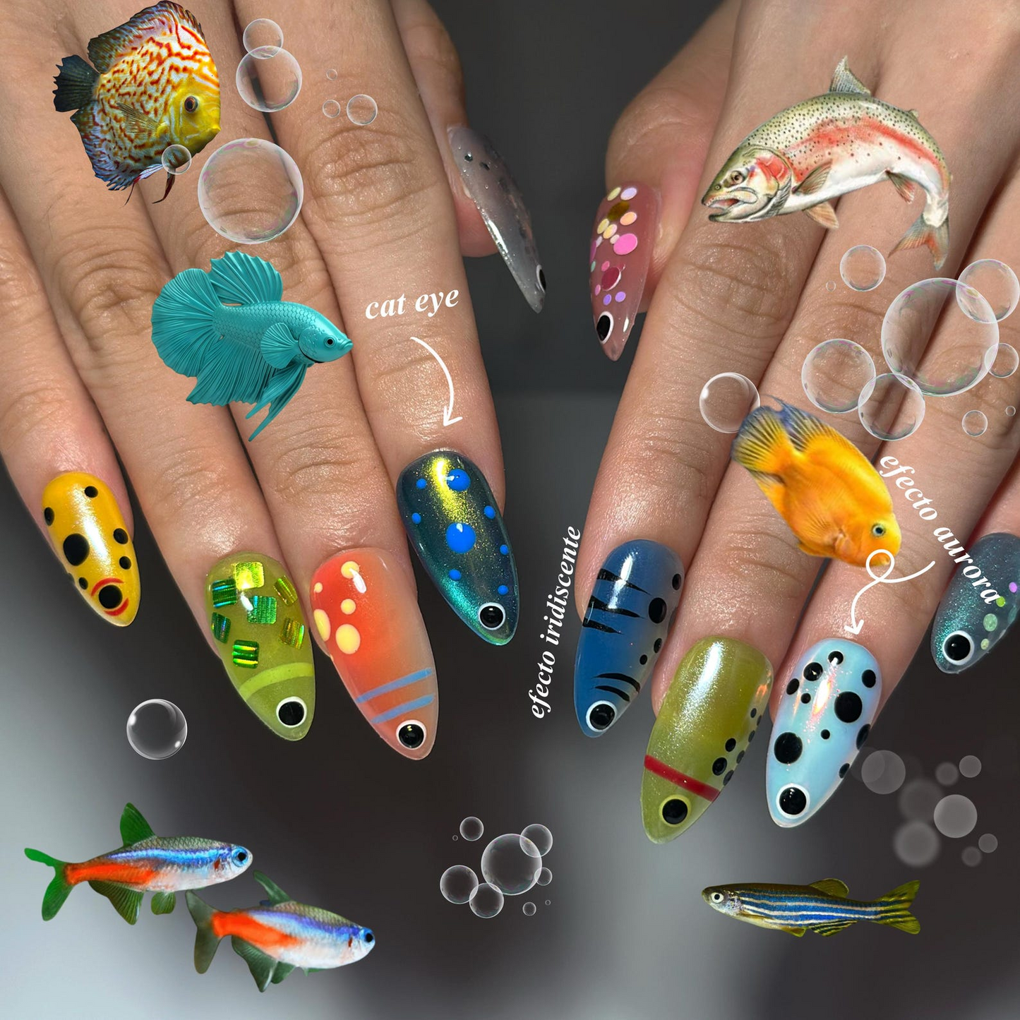 Summer Alien Eye Chrome Press On Nails, Summer Short Almond Abstract Nails, Beach Party Nails For Cute Funky Vacation Outfit Photos| OB420LC