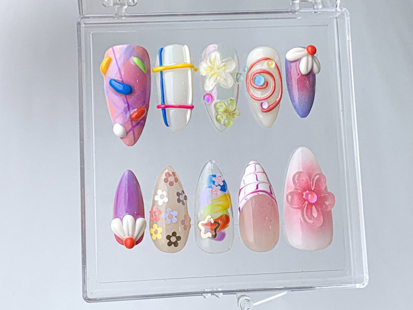 Colorful Spring Press On Nails | SetPlayful & Bright Fake Nails Designs | Vibrant Hand-Painted Nail Art | Nail Charms | Gift for her|HD389TC