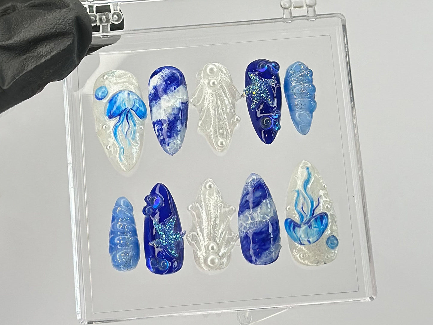 Mystical Ocean Press On Nails | Handcrafted with Jellyfish On Fake nails | Custom Press Ons | summer press on nails | HD449T