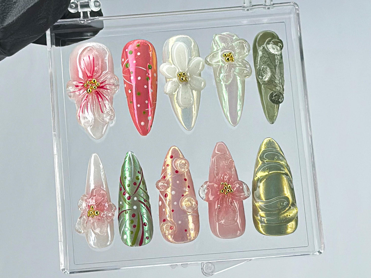 Garden Blossom Press On Nails | Unique Acrylic Press On Nails | Fake Nails | Nature Inspired Nail Art | Summer nails | press ons | HD447TL