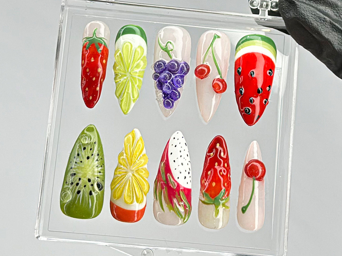 Colorful Fruit Press On Nails | Summer Holiday Fake Nails | Vibrant Fruit Nail Art | Tropical Fruit Press On Nails | Press Ons | HD448TL