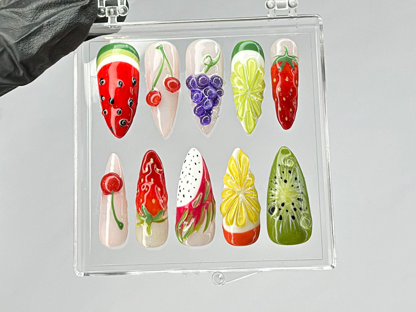 Colorful Fruit Press On Nails | Summer Holiday Fake Nails | Vibrant Fruit Nail Art | Tropical Fruit Press On Nails | Press Ons | HD448TL