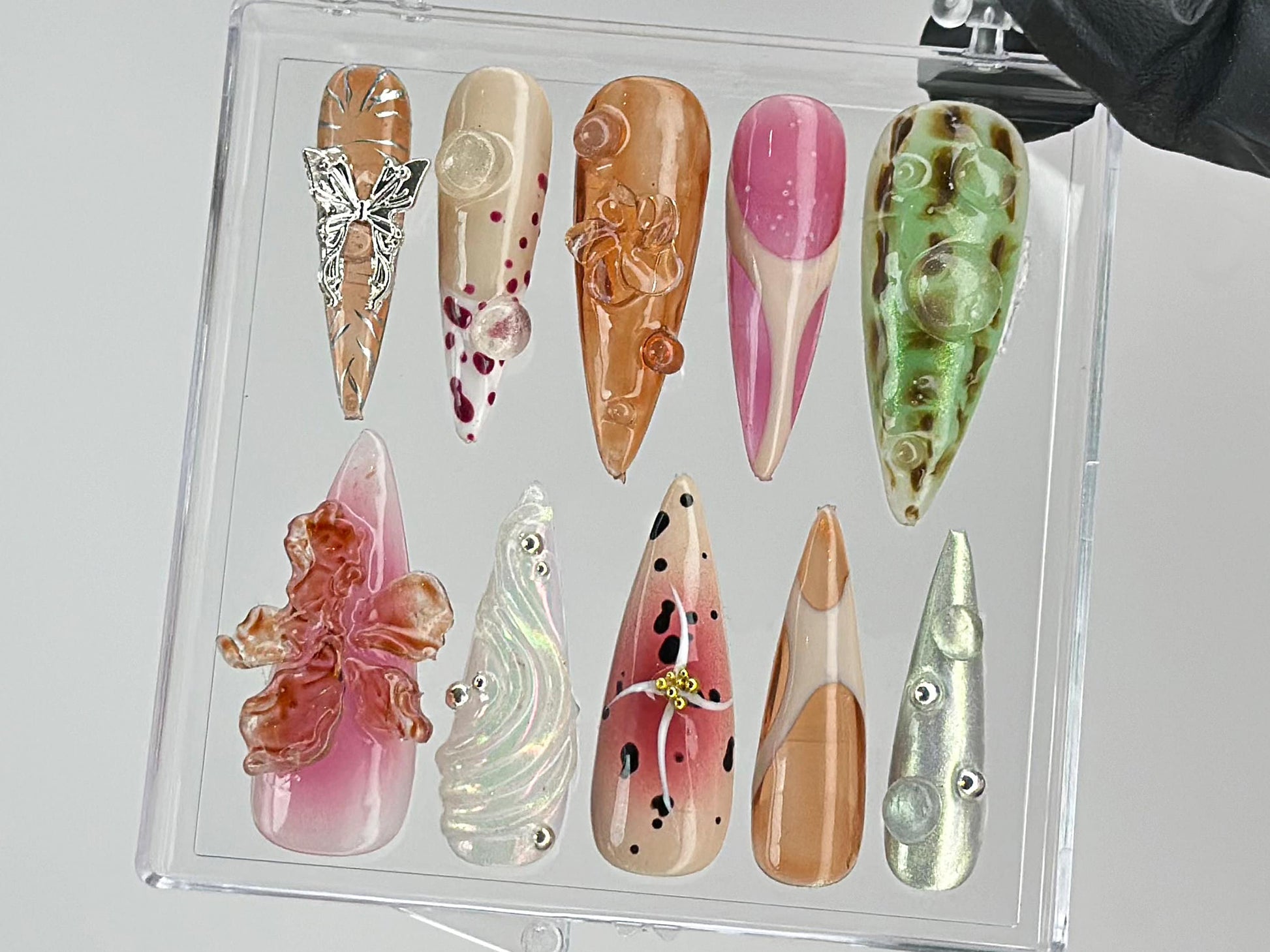 Enchanted Gardens Press On Nails | 3D Floral Press Ons | Spring Theme Custom On Fake | Custom Flower Fairycore Nails | Nail Art | HD457TL - DoryNail