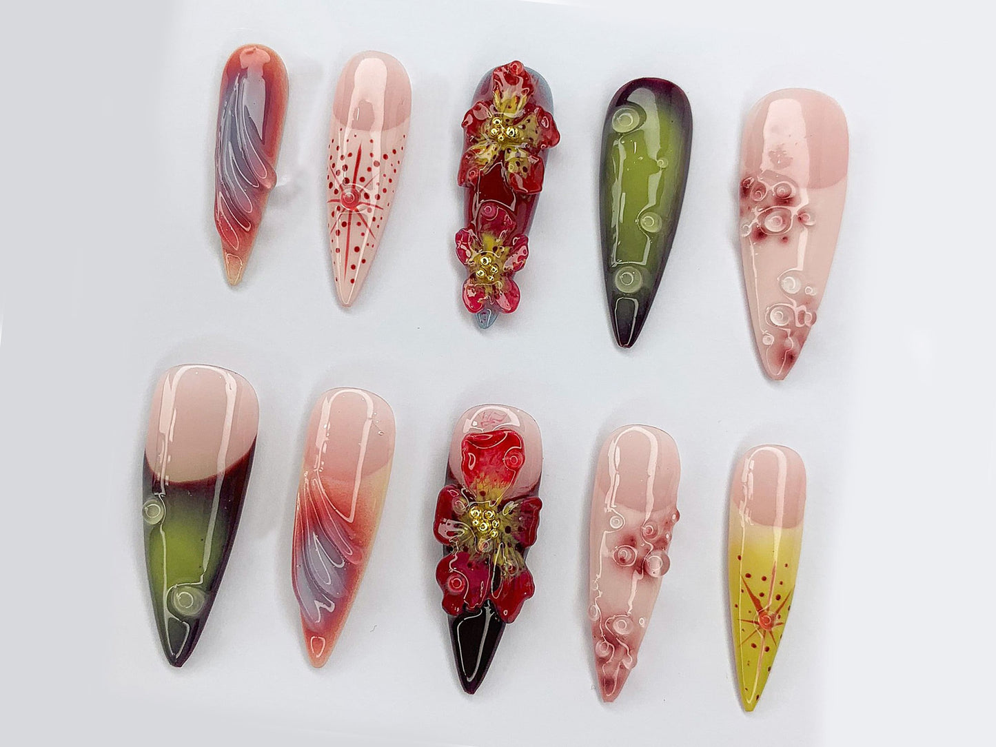 Custom Dreamy Press On Nails | 3D Jelly Orchids Nail Art | Hand-painted Acrylic Floral Press-Ons | FairyCore Flower Fake Nails | J330AK