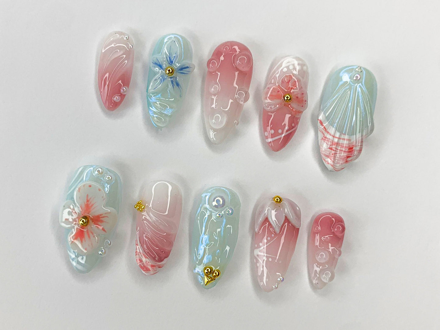 Secret Garden Press On Nails | Long Almond Flowers Nails | Butterfly Charms | Fairy Tale Inspired Fake Nails | Holiday Nails Art | J444SM - DoryNail