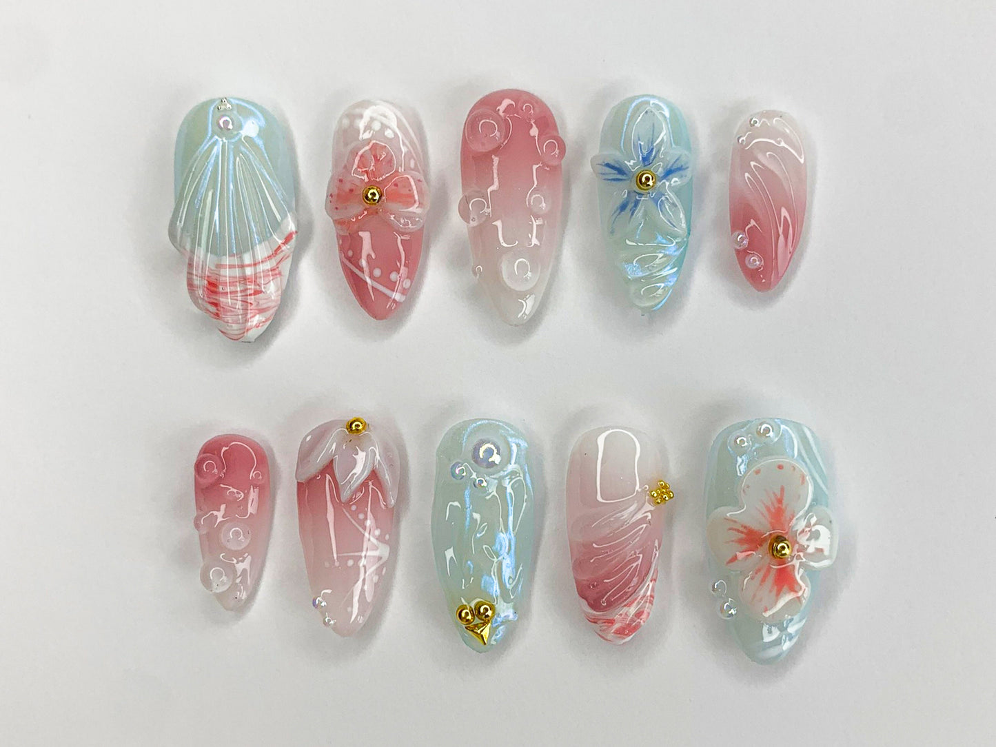 Secret Garden Press On Nails | Long Almond Flowers Nails | Butterfly Charms | Fairy Tale Inspired Fake Nails | Holiday Nails Art | J444SM - DoryNail