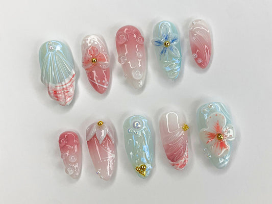 Secret Garden Press On Nails | Long Almond Flowers Nails | Butterfly Charms | Fairy Tale Inspired Fake Nails | Holiday Nails Art | J444SM - DoryNail