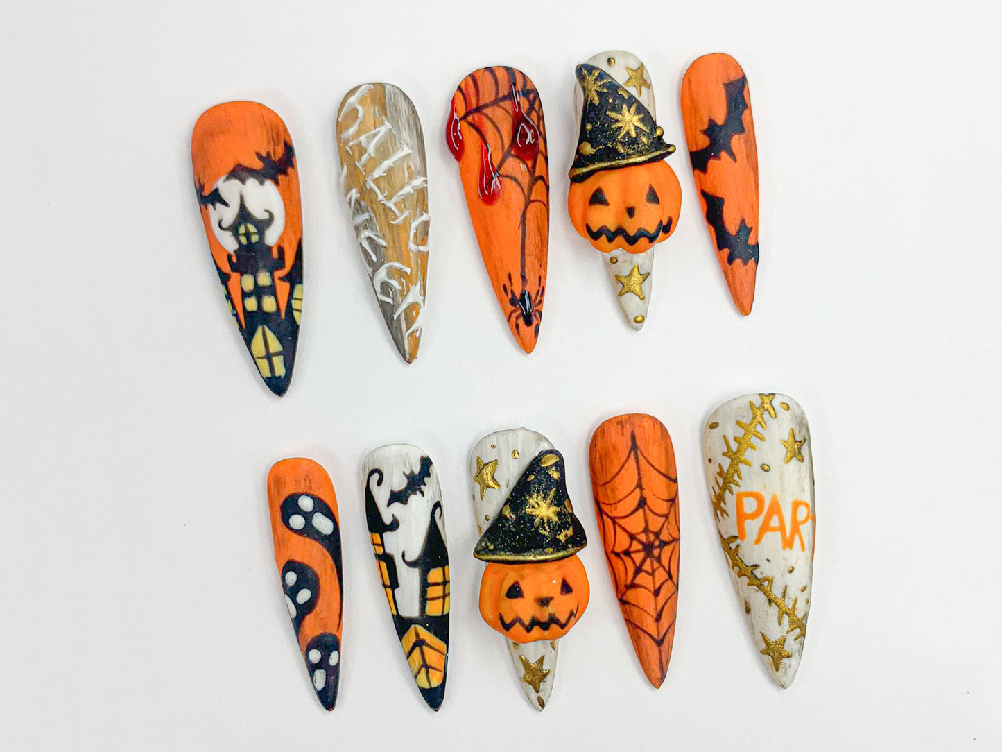 Spooky Halloween Press On Nails | 3D Blood Drip and Pumpkin Press On Set | Creepy Cute Halloween Nails | Scary Holiday Almond Nails | J479S