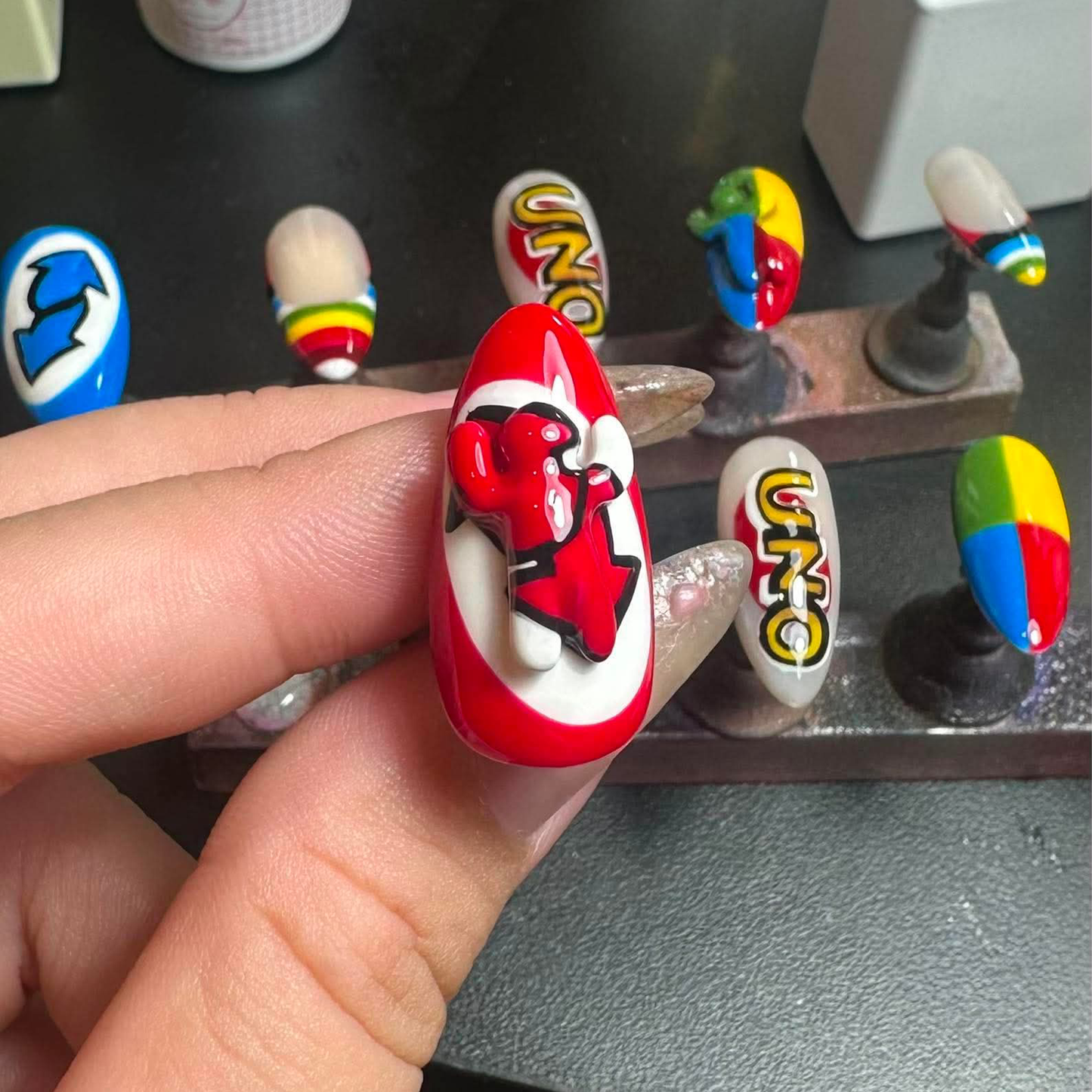 Chameleon Press On Nails | Retro Color Block Graphic Nails, Handmade Y2K Statement Nail Set, Gift for Her, OB457LC