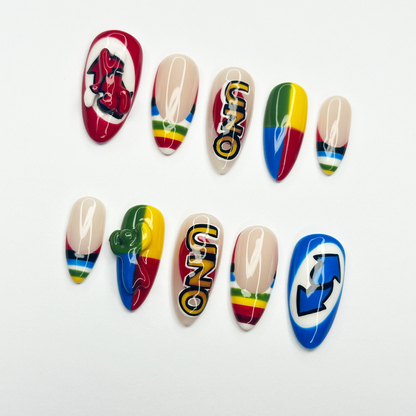 Chameleon Press On Nails | Retro Color Block Graphic Nails, Handmade Y2K Statement Nail Set, Gift for Her, OB457LC