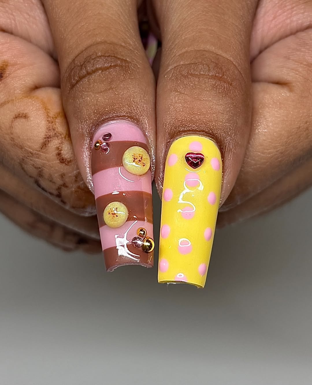 3D Monkey & Banana Kawaii Press On Nails by Faithsfullsets | Pink & Yellow Bubblegum Nails | OA09LF